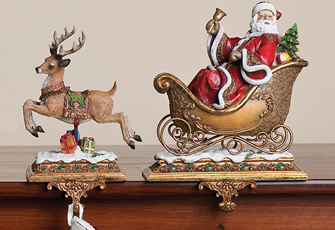 santa and reindeer stocking holders sharper image santa and reindeer stocking holders sharper image
