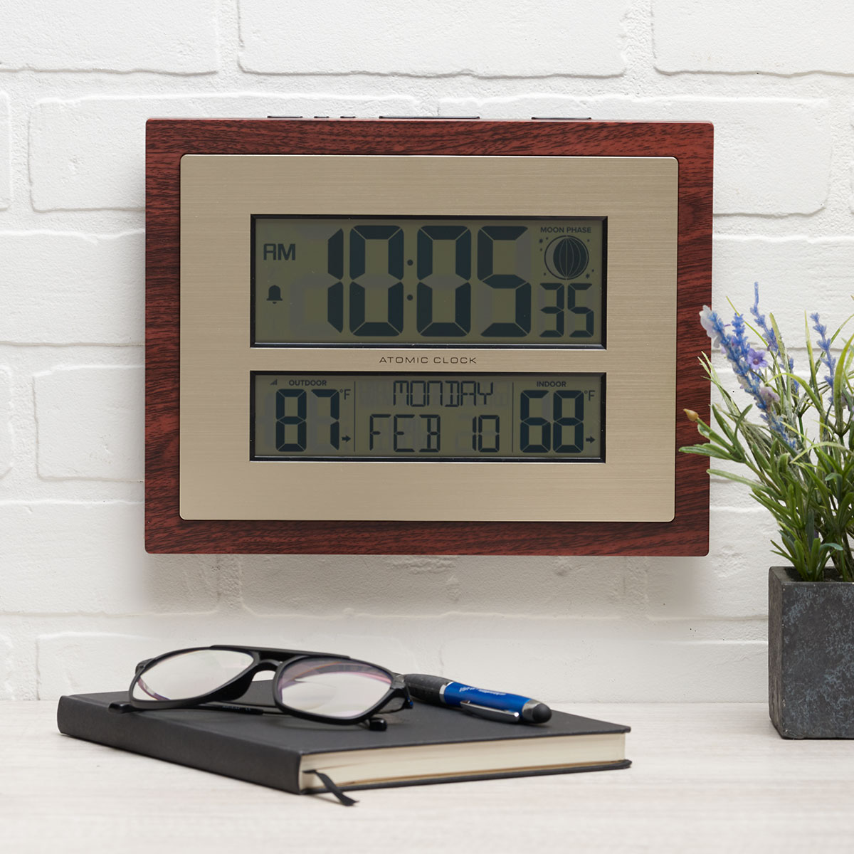 Atomic Digital Wall Clock with Moon Phase
