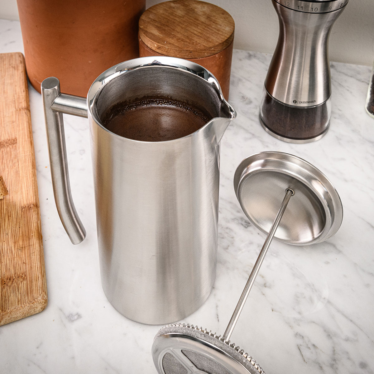 Double Walled Brushed Stainless Steel French Press - 44 oz