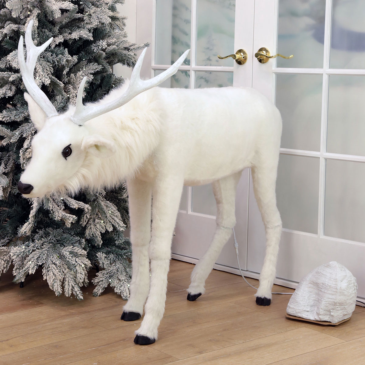 White Mechanical Standing Deer - 51x41 Inches