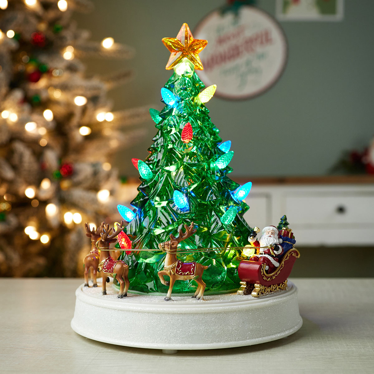 LED Santa's Reindeer Rotating Carousel Tree with Music