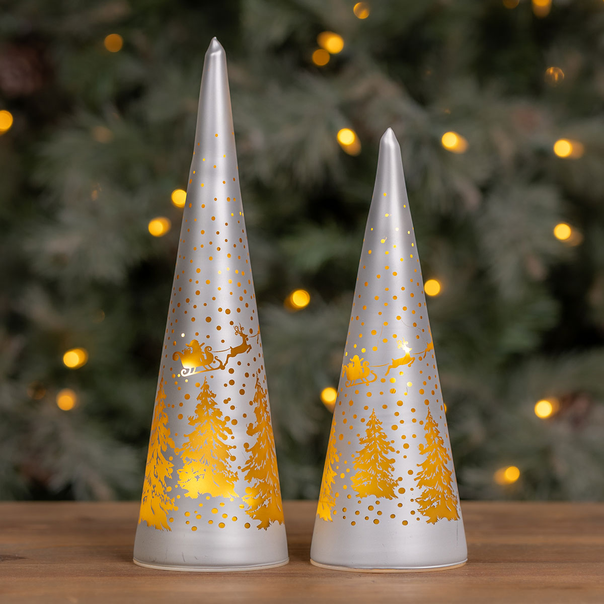 LED Woodland Santa's Sleigh Tree Set (Set of 2)