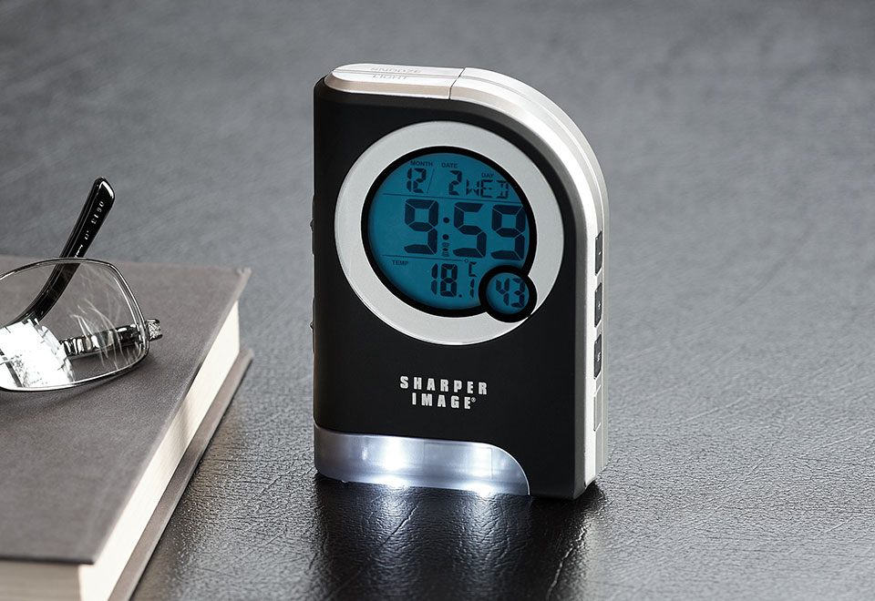 Travel Alarm Clock with Dual LED Flashlight Sharper Image