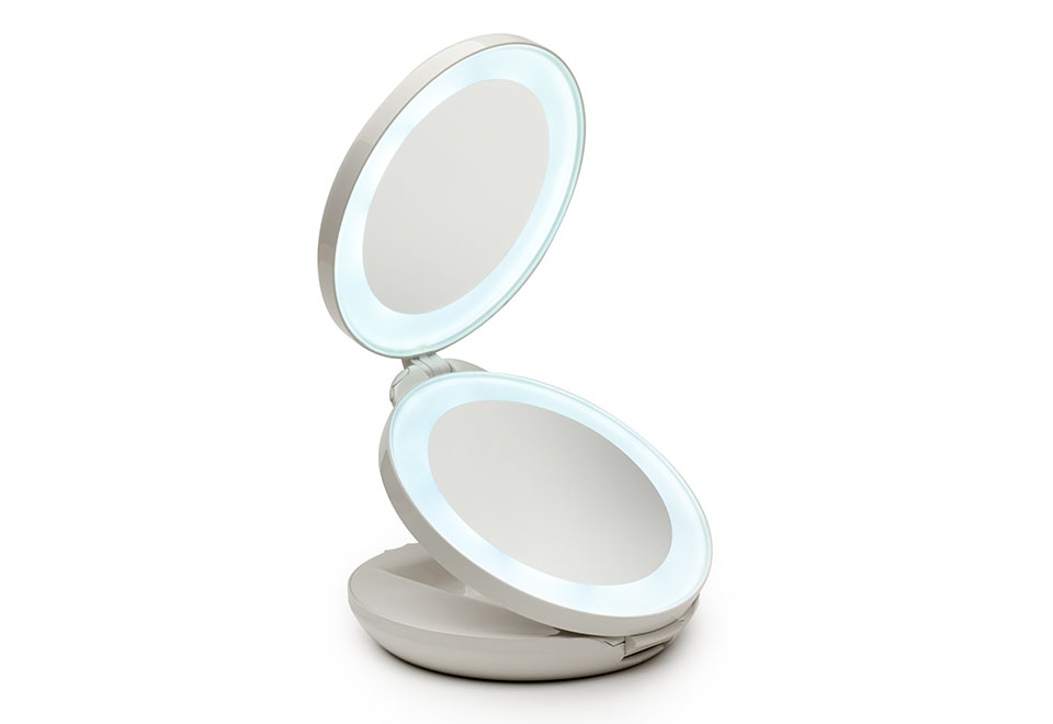 Dual Lighted LED Travel Mirror Sharper Image