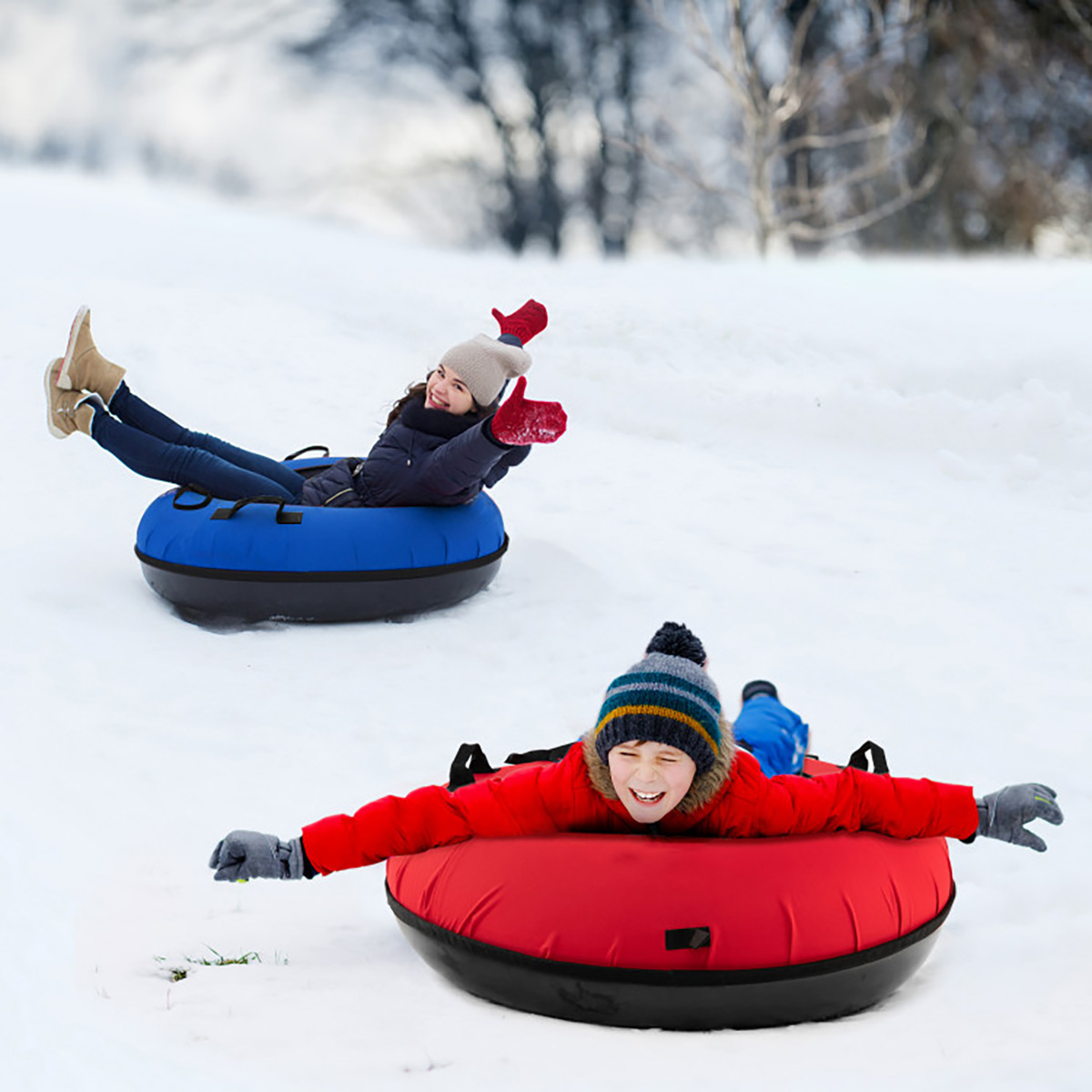 40'' Heavy-Duty Inflatable Snow Sled with Tow Strap - Red