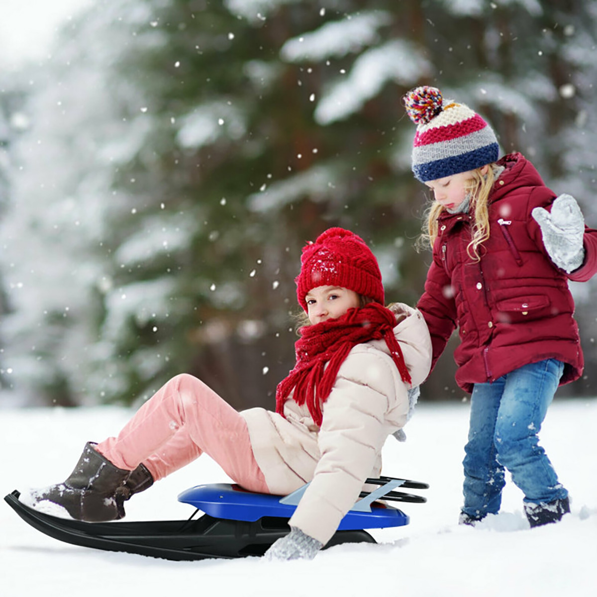 Kids Folding Metal Snow Sled with Pull Rope