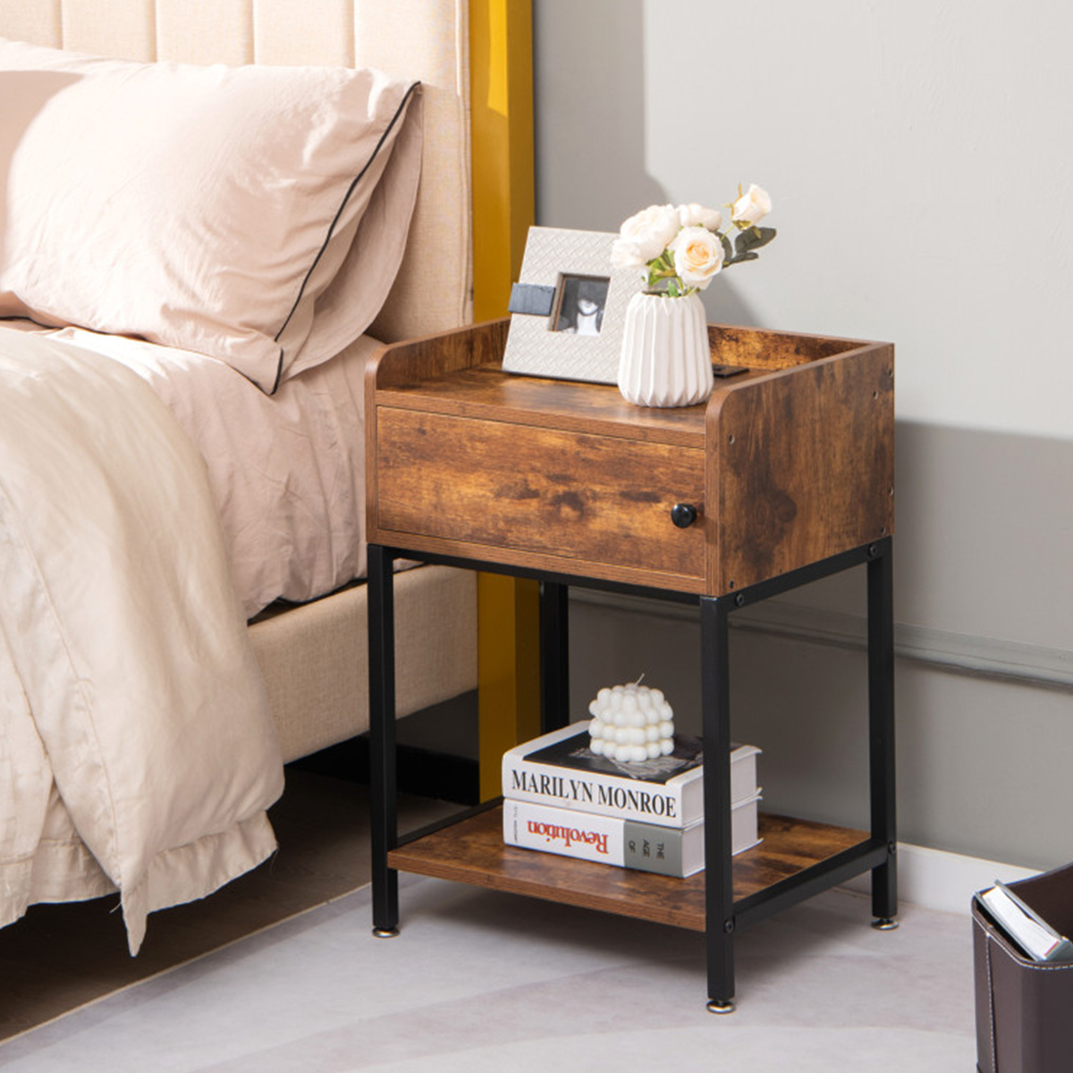 Side Table with Charging Station