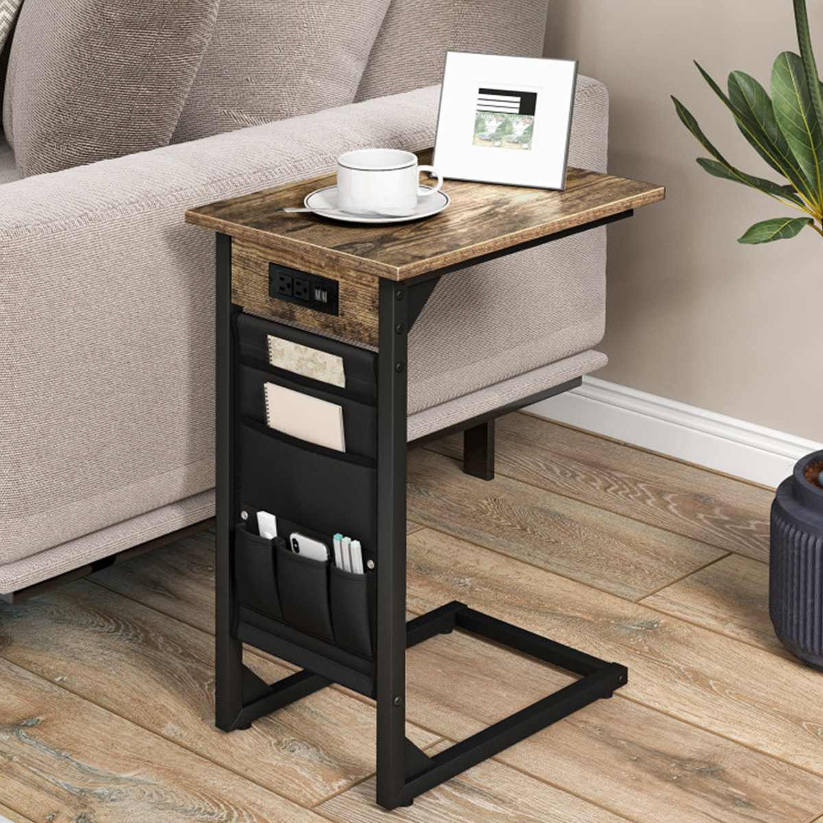 C-Shaped End Tables with Charging Station (Set of 2)